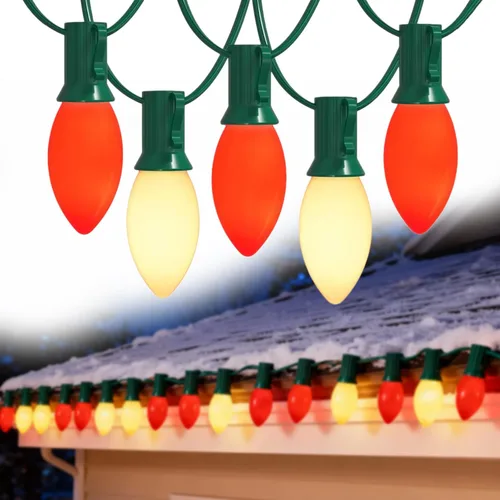 Vista 11 de Luces LED C9 de Halloween, 25 pies, 26 bombillas, ahorro de energía de 120 V, luces conectables resistentes a la intemperie IP44 para patio, techo