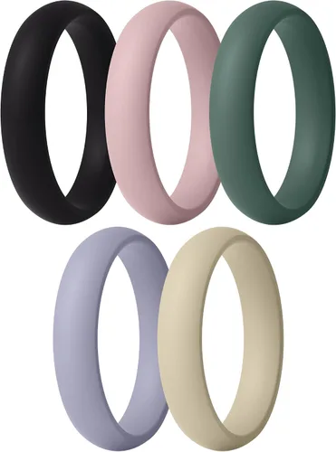 Vista 36 de ThunderFit Anillos de aniversario de silicona para mujer, 5.5 mm de ancho, 2 mm de grosor, bandas de goma de boda, paquete múltiple variado 1-12