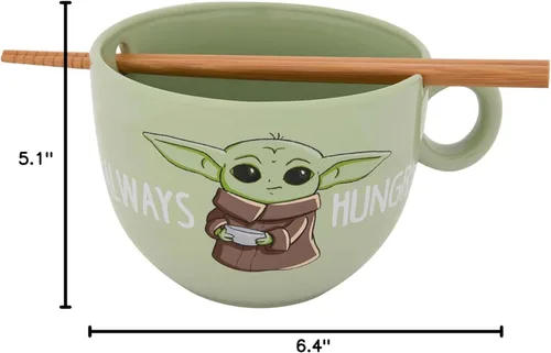 Vista 6 de ICUP Star Wars Mandalorian The Child Always Hungry - Taza de ramen con palillos