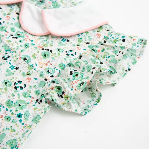Vista 5 de Simplee kids Vestido casual para niñas pequeñas, vestido fruncido con estampado floral para primavera y verano de 1 a 6 años