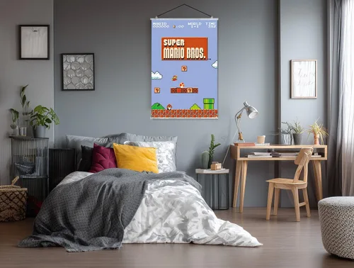 Vista 6 de Super Mario Bros. - Gaming Poster (Vintage Game Screen - World 1-1) (Size: 24" x 36") (Laminated Poster & Clear Hanger)