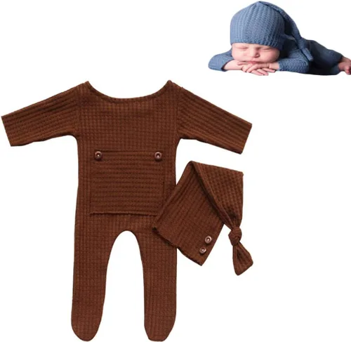 Vista 28 de Moda recién nacido niños niñas bebé sesión de fotos accesorios trajes ganchillo ropa sombrero de cola larga pantalones accesorios de fotografía