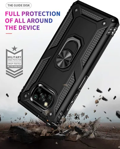 Vista 5 de Funda para Xiaomi POCO X3 NFC /X3 Pro con protector de pantalla, armadura de protección militar híbrida resistente a prueba de golpes, funda Negro