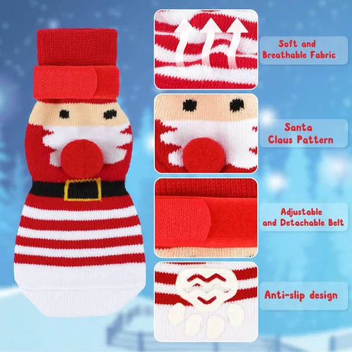 Vista 3 de Rypet 2 pares de calcetines de Navidad para perro, antideslizantes, con correas ajustables, control de tracción para interiores y suelos de madera