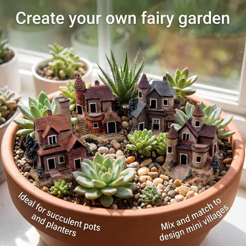 Vista 2 de 4 piezas de casa en miniatura de hadas, jardinería, micro paisaje, pueblo, piedra, bonsái, terrario, manualidades, adornos, accesorios, decoración