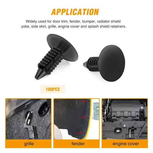 Vista 3 de GOOACC Clips de remache de nailon para guardabarros y protector de parachoques para GM, Ford y Chrysler 0.276 in, clips para carrocería