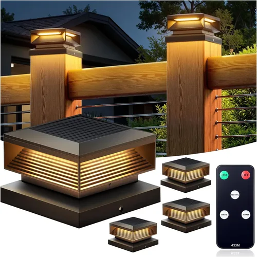 Vista 10 de LETMY - Paquete de 2 luces solares para postes de mayor tamaño para exteriores con control remoto, 56 LED más brillantes, luces solares impermeables