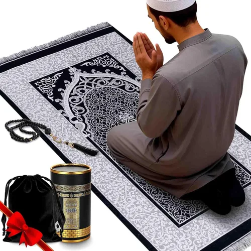 Vista 10 de Alfombra de oración musulmana portátil y cuentas con caja de regalo, tapete de oración islámica suave, tapete de oración de viaje para hombres