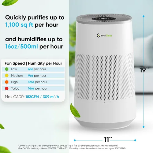 Vista 7 de Combo de purificador de aire y humidificador todo en uno para dormitorio, humidificador y purificador de aire inteligente 2 en 1 silencioso
