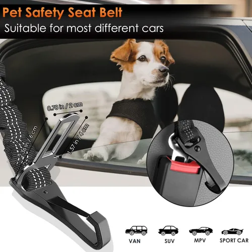 Vista 4 de SlowTon Cinturón de seguridad para perro, correa de cinturón de seguridad ajustable para perro, 2 en 1, cinturón de seguridad para perro
