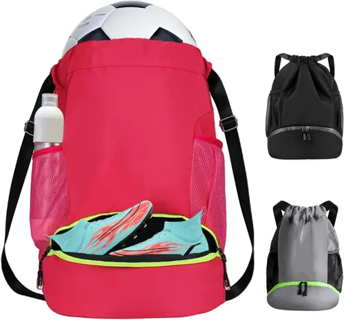 Vista 8 de Bolsas de fútbol, mochila impermeable con cordón para gimnasio, para béisbol, rugby, voleibol, yoga, bolsa deportiva de gran capacidad