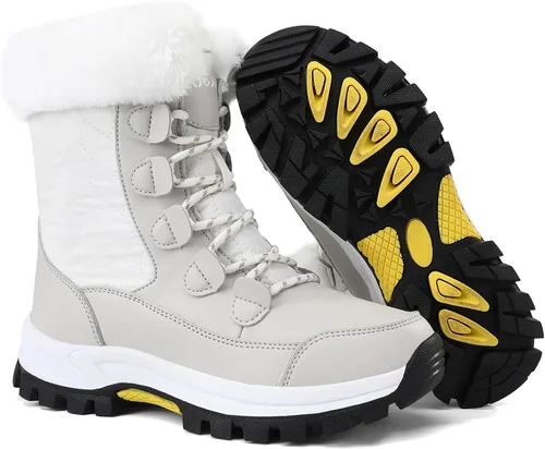 Vista 4 de COOJOY - Botas de nieve a media caña, peludas, e impermeables de mujer para el invierno