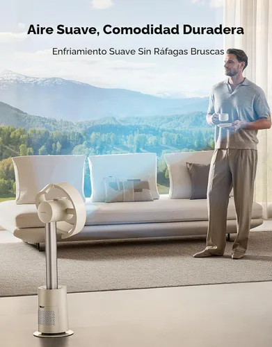 Vista 6 de DREAME Ventilador de torre sin aspas para dormitorio, ventilador de pie inteligente con flujo de aire espacial de 270° para circulación de Beige