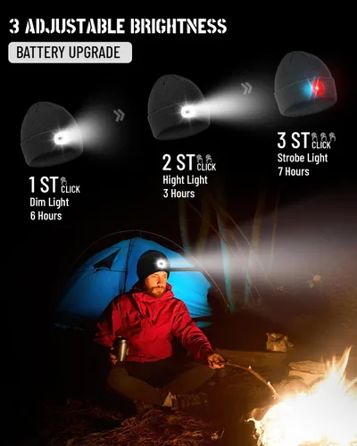 Vista 2 de Gorro LED recargable Gorro de punto unisex de invierno con linterna manos libres para pesca, correr, acampar