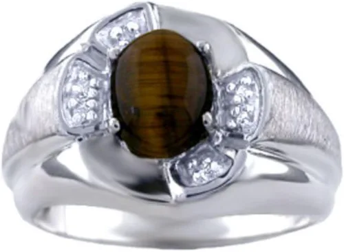 Vista 2 de RYLOS Anillos para hombre de oro amarillo de 14 quilates Anillo de diamante y ojo de tigre de 0.315 x 0.236in, anillos de piedra preciosa