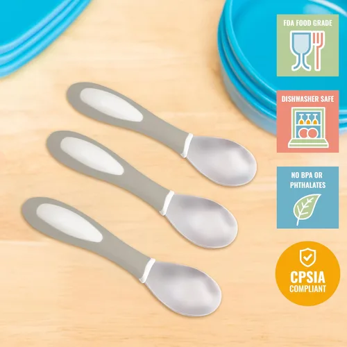 Vista 6 de ECR4Kids My First Meal Pal Cucharas de acero inoxidable, cubiertos para niños pequeños, blanco, gris claro, paquete de 3