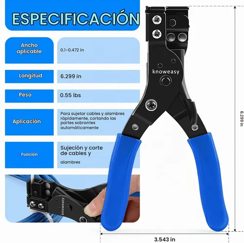 Vista 2 de Herramienta de bridas de cables Knoweasy y herramienta de atadura de cables para bridas de cables de plástico o nylon Azul