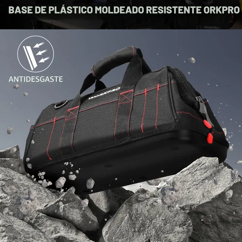 Vista 3 de WORKPRO W081022A - Bolsa de almacenamiento de herramientas de boca ancha con base de goma resistente al agua, 16 pulgadas