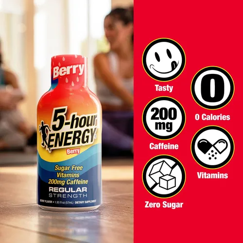 Vista 5 de 5-hour ENERGY Sabor a bayas, 30 unidades, inyección energética de 1.93 onzas líquidas, fuerza regular, aminoácidos, vitaminas B, sin azúcar y cero