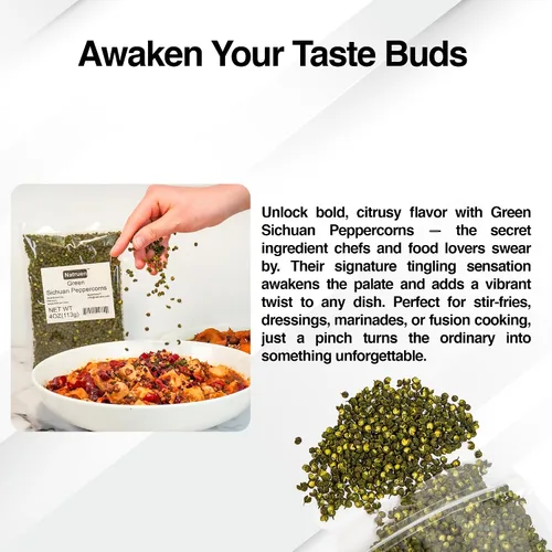 Vista 4 de Natruen Szechuan Granos de pimienta verde de 4 onzas, granos de pimienta enteros de Sichuan con sabor fuerte, esencial para mapo tofu, pollo Kung