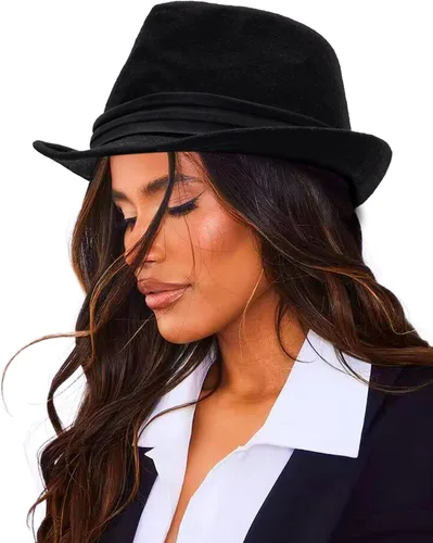 Vista 9 de Sombrero unisex clásico de Manhattan-Gangster-Fedora-Sombrero Trilby de ala corta, para mujeres y hombres, de fieltro de lana, con banda (S/M)