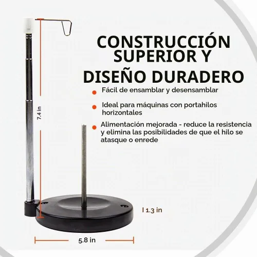 Vista 8 de Soporte ajustable para carrete de hilo único – Soporte independiente para hilo de bordado, costura o acolchado – Base de plástico pesado para una