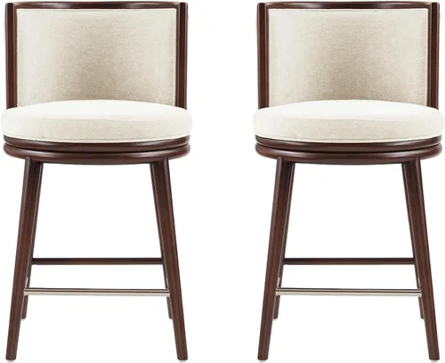 Vista 12 de Manhattan Comfort Taburete tapizado de madera moderno Evalyn Crema
