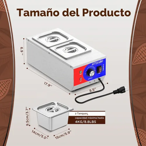 Vista 2 de Máquina de temple de chocolate, máquina comercial de fusión de chocolate con capacidad de 9 litros y control de temperatura de 86-185 ℉, derretidor