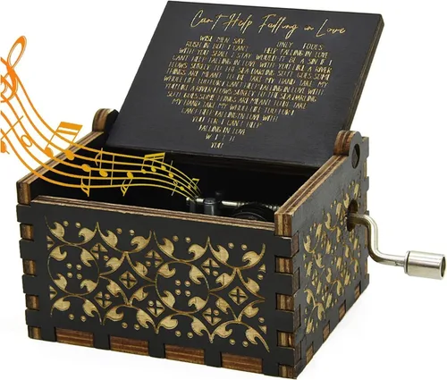 Vista 6 de CAMKONG Can't Help Falling in Love - Caja de música para mujeres, hombres, caja de música de manivela de madera vintage, regalos para amante, novio