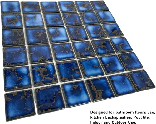 Vista 2 de Tenedos Azulejo de mosaico de porcelana con patrón cuadrado azul calacatta de 2 x 2 de alta calidad para cocina, azulejos de piscina, ducha de baño