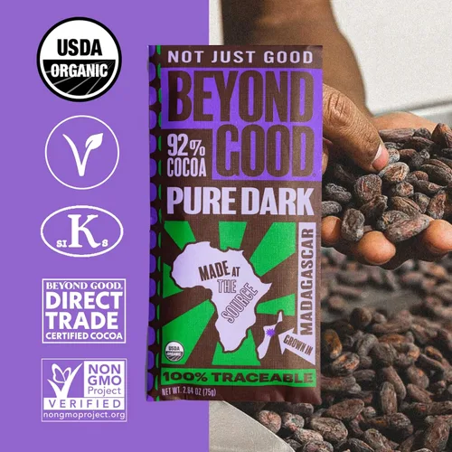 Vista 4 de Beyond Good, Barra de chocolate negro orgánico 92%, 2.64 onzas