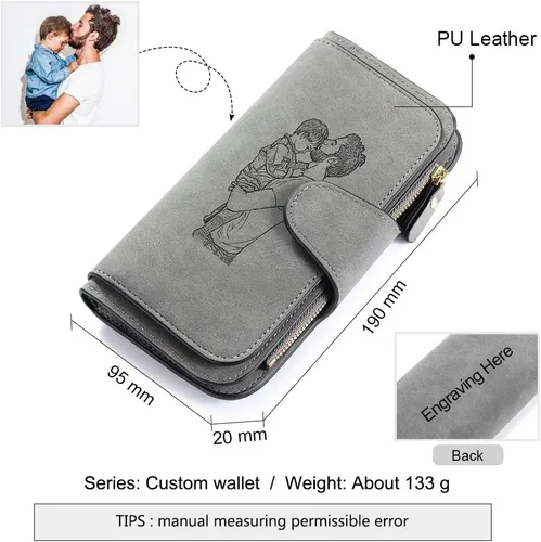 Vista 30 de Loveje - Billeteras personalizadas para mujer, de piel sintética, con grabadas fotográficas, triple pliegue, tarjeta de crédito, cartera larga