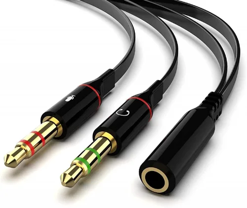 Vista 9 de Audífonos y micrófono Maeline bañado en oro de 3.5 mm hembra a 2 macho y Splitter de cable plano