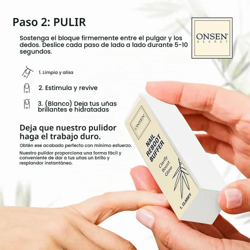 Vista 4 de Onsen Secret Kit completo de reinicio de uñas con aceite de cutícula de 0.3 fl oz, lima de uñas de grano 120/180 de doble cara, un bloque