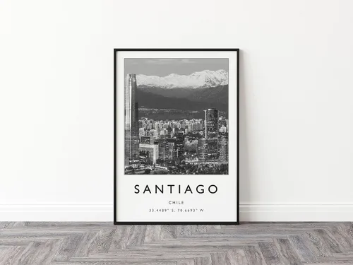 Vista 2 de Santiago Chile Wall Print, Santiago Wall Art, Chile Print South America Art Travel Black And White Photo 269 Poster Travel Photo