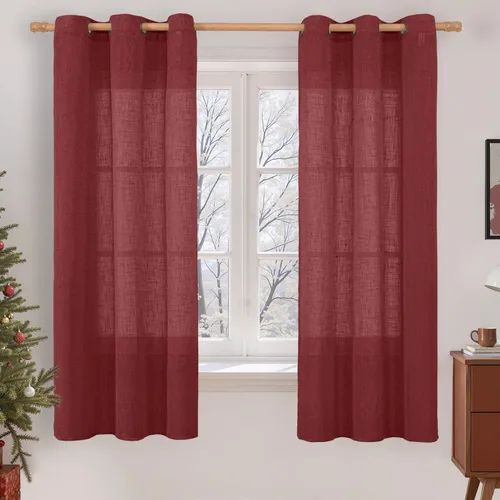 Vista 189 de LAMIT Cortinas de lino marrón caramelo para sala de estar, 84 pulgadas, de lino sintético, texturizado, filtrante de luz, paneles de privacidad