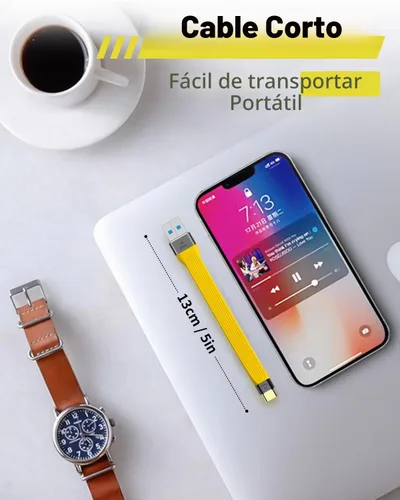 Vista 4 de Duttek Cable corto USB a USB C de 5 pulgadas/5.9 in, 10Gbps USB C macho a USB 3.0 macho cable plano de alta velocidad de transferencia de datos