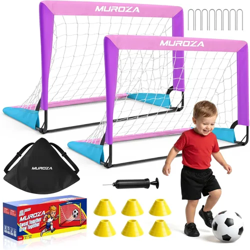 Vista 12 de Portería de fútbol para niños, juego de 2 unidades de red de fútbol portátil de 2 x 1.5 pies con pelota, conos, equipo de entrenamiento completo