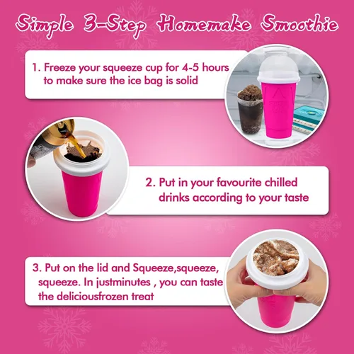 Vista 4 de Taza de 500ML para Slushie Maker, Tazas mágicas de congelación rápida para batidos caseros y helados, Taza de Slushy Maker de doble capa y presión