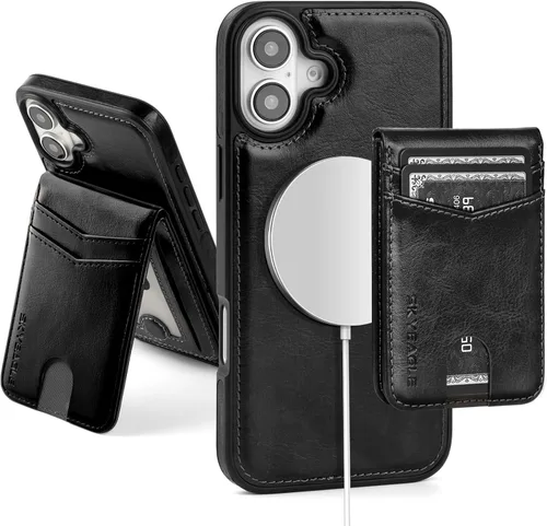 Vista 102 de SkyEagle - Funda tipo cartera compatible con MagSafe para iPhone 11, color negro Detachable Magnetic Credit Card Holder,RFID Blocking,PU