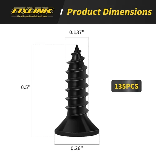 Vista 4 de Tornillos para madera de 1/2 pulgada, FIXLINK Tornillos para madera negros Phillips de cabeza plana premium 135 PCS, autorroscantes