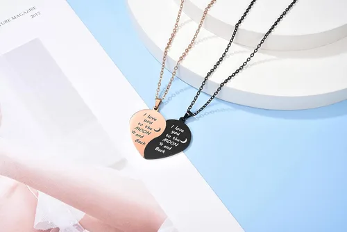 Vista 2 de Zysta Collar personalizado de rompecabezas de corazón a juego para parejas, novio, novia, mujeres, hombres, Yinyang, parejas, collar con colgante