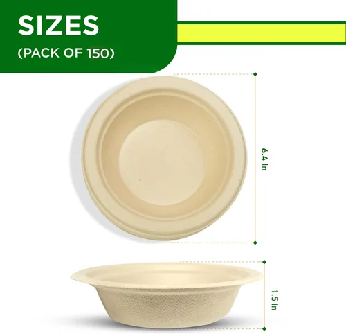 Vista 2 de Cuencos compostables de 12 onzas/11.8 fl oz, 150 unidades, cuencos desechables de bambú y bagazo para sopa caliente, resistentes a la temperatura