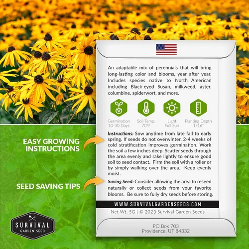 Vista 2 de Survival Garden Seeds Semillas de flores silvestres perennes para plantar, 1 paquete con instrucciones para cultivar flores silvestres en el jardín