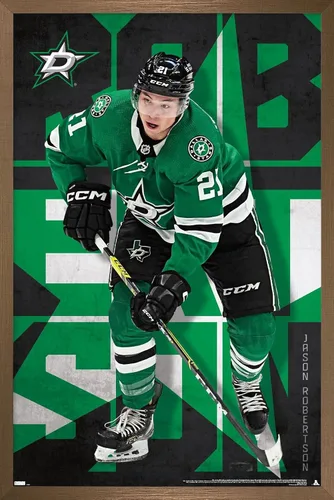 Vista 18 de Trends International NHL Dallas Stars - Póster de pared de Jason Robertson 23, 22.37 x 34.00 pulgadas, paquete de impresión y colgador de madera