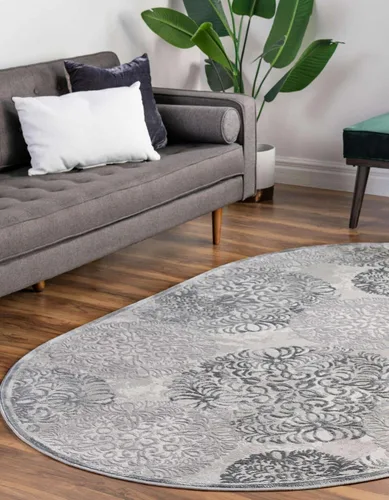 Vista 4 de Unique Loom Aberdeen Collection - Alfombra Chatsworth (5 pies 3 pulgadas x 8 pies, ovalada, gris/marfil)