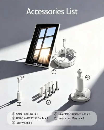Vista 9 de Panel solar para cámara de seguridad, cargador solar de 3 W con enchufe de barril y puerto USB C para cámara de batería recargable al aire libre