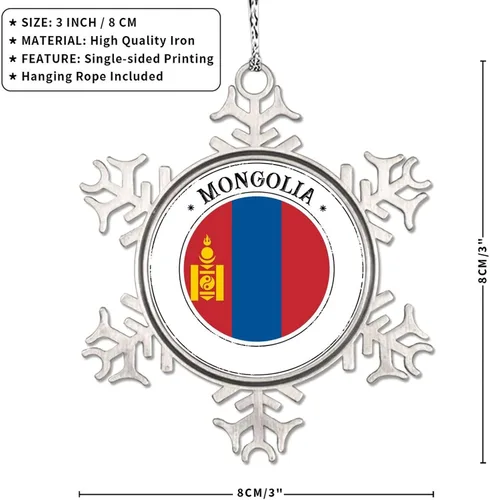 Vista 7 de Bandera de Mongolia, adornos de Navidad 2023, adorno de copo de nieve, adornos de recuerdo de ciudad de campo para árboles de Navidad, colgante