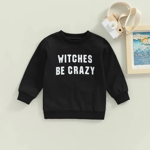 Vista 8 de FYBITBO Sudadera de manga larga con cuello redondo y cuello redondo para bebé, niña, brujas, para otoño