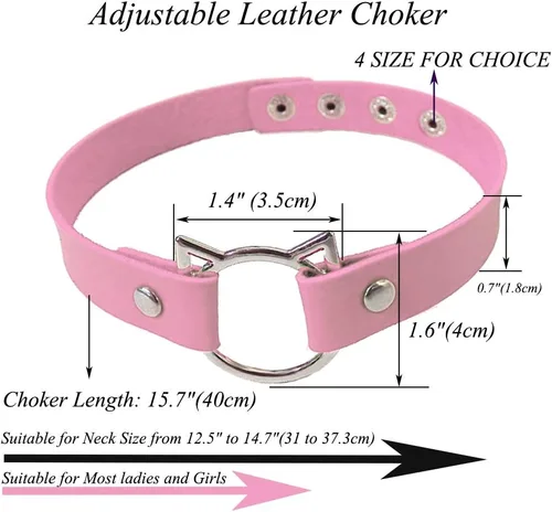 Vista 3 de Gargantilla de cuero ajustable suave PU gato punk gargantilla para mujeres niñas, Cuero, Aleación.